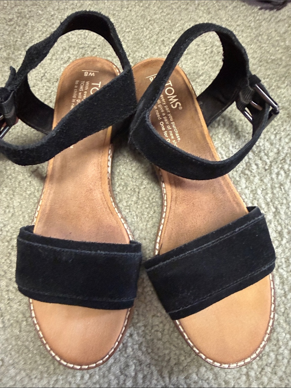 TOMS Black Suede Open-Toe Ankle Strap Sandals